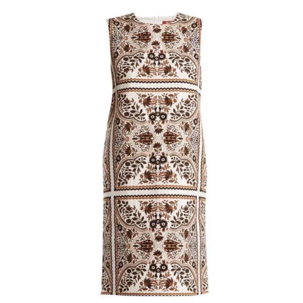 MaxMara Cream and Brown Sleeveless Printed Midi Dress